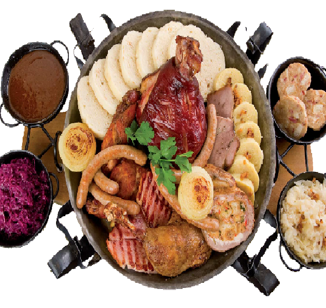 Royal Platter2 600 g pork, rabbit, duck, assortment of homemade dumplings, assortment of sauerkraut, sausages